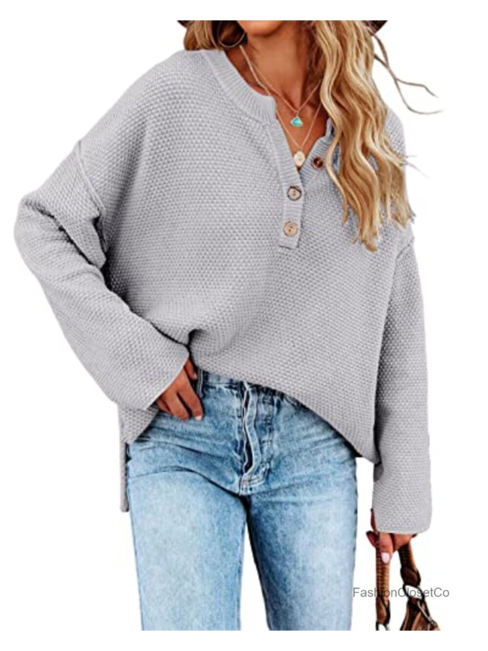 Oversized V-Neck Knit Pullover Sweater for Women Long Sleeve Loose Fit